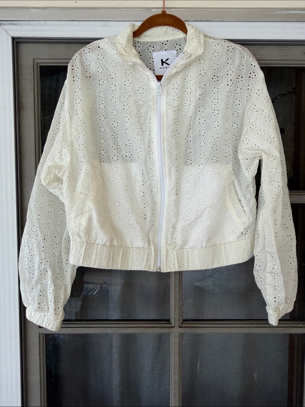 Koral activewear white Cream Eyelet Zip Bomber post workout Jacket
